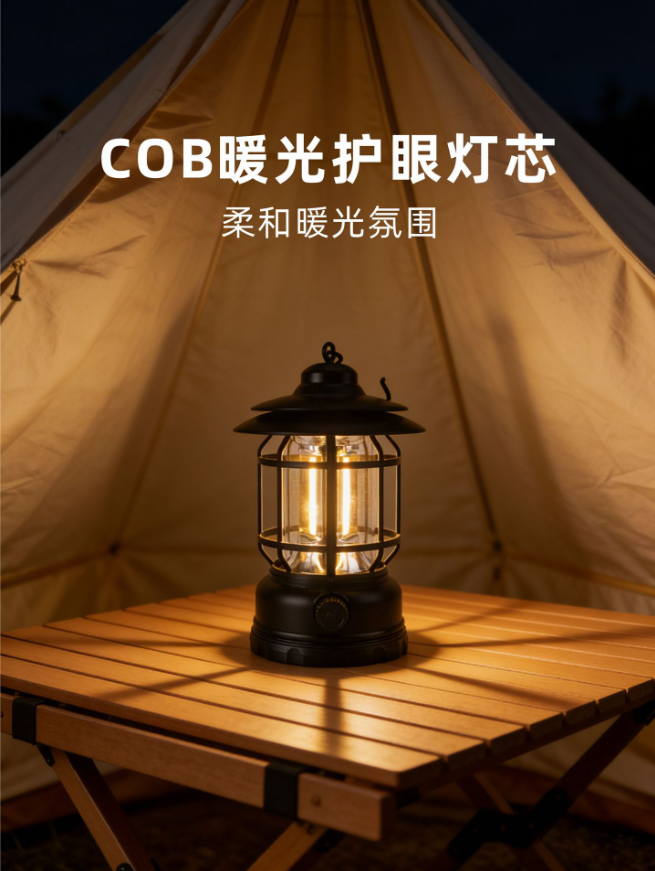 复古露营马灯充电帐篷氛围野营灯户外照明挂式营地灯COB露营灯
